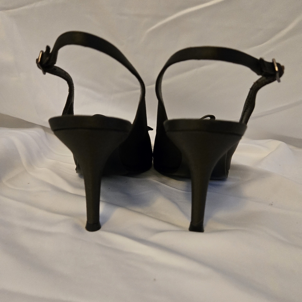 Stuart Weitzman Brown Satin Bow Peep Toe Heels | Size 10 - Picture 7 of 8